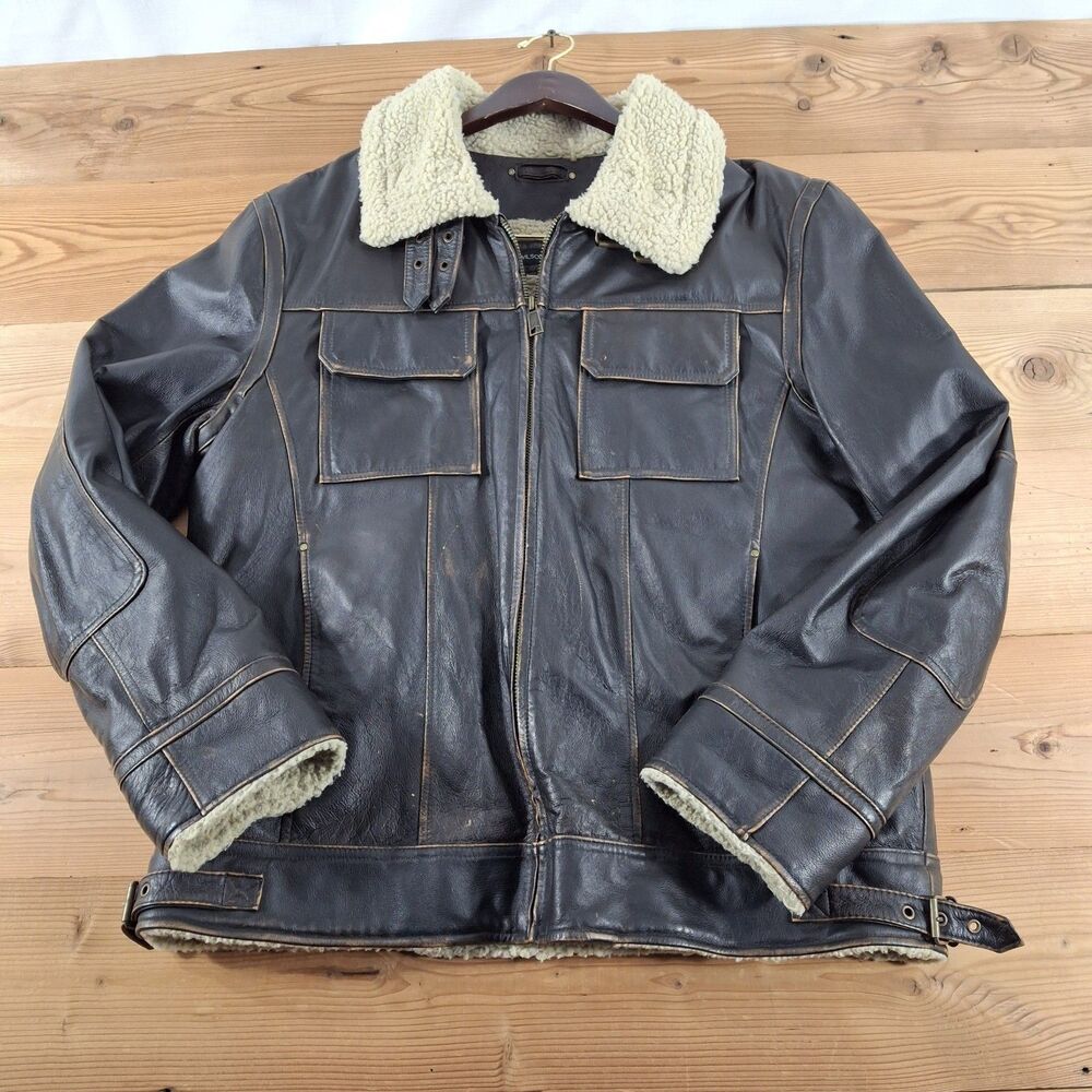 Wilsons Leather Mens Bomber Sherpa Lined Jacket Brown Large Pilot WWII Top Gun